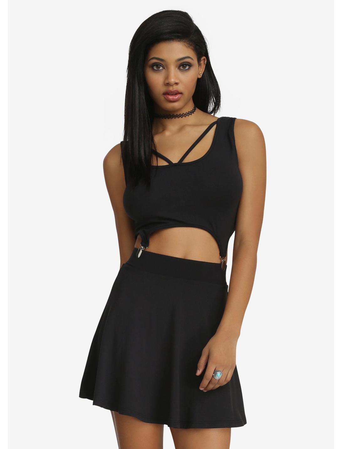 2 PC Strappy Suspender Dress, BLACK, hi-res
