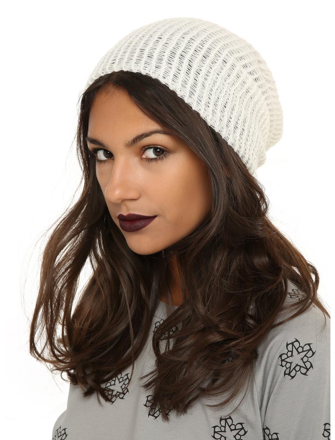 Ivory Knit Slouch Beanie, , hi-res