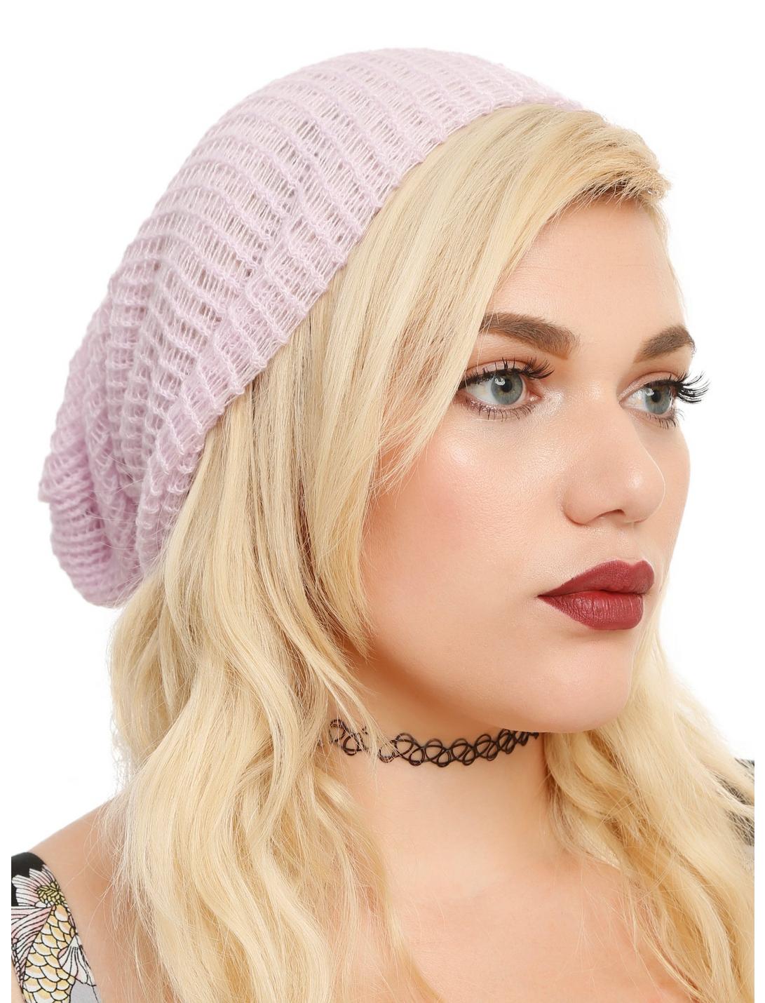 Lilac Knit Slouch Beanie, , hi-res