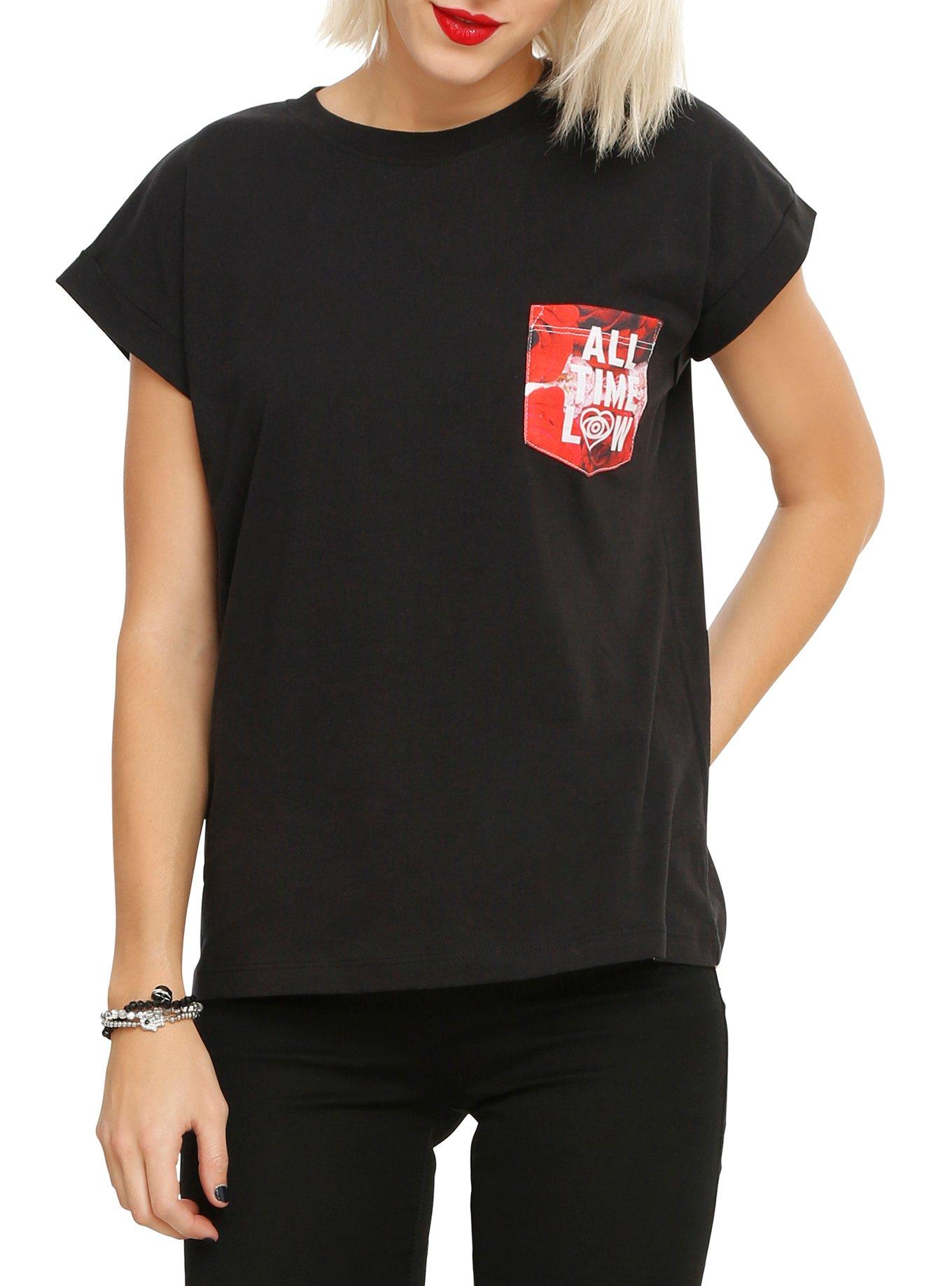 All Time Low Floral Pocket Girls T-Shirt, BLACK, hi-res