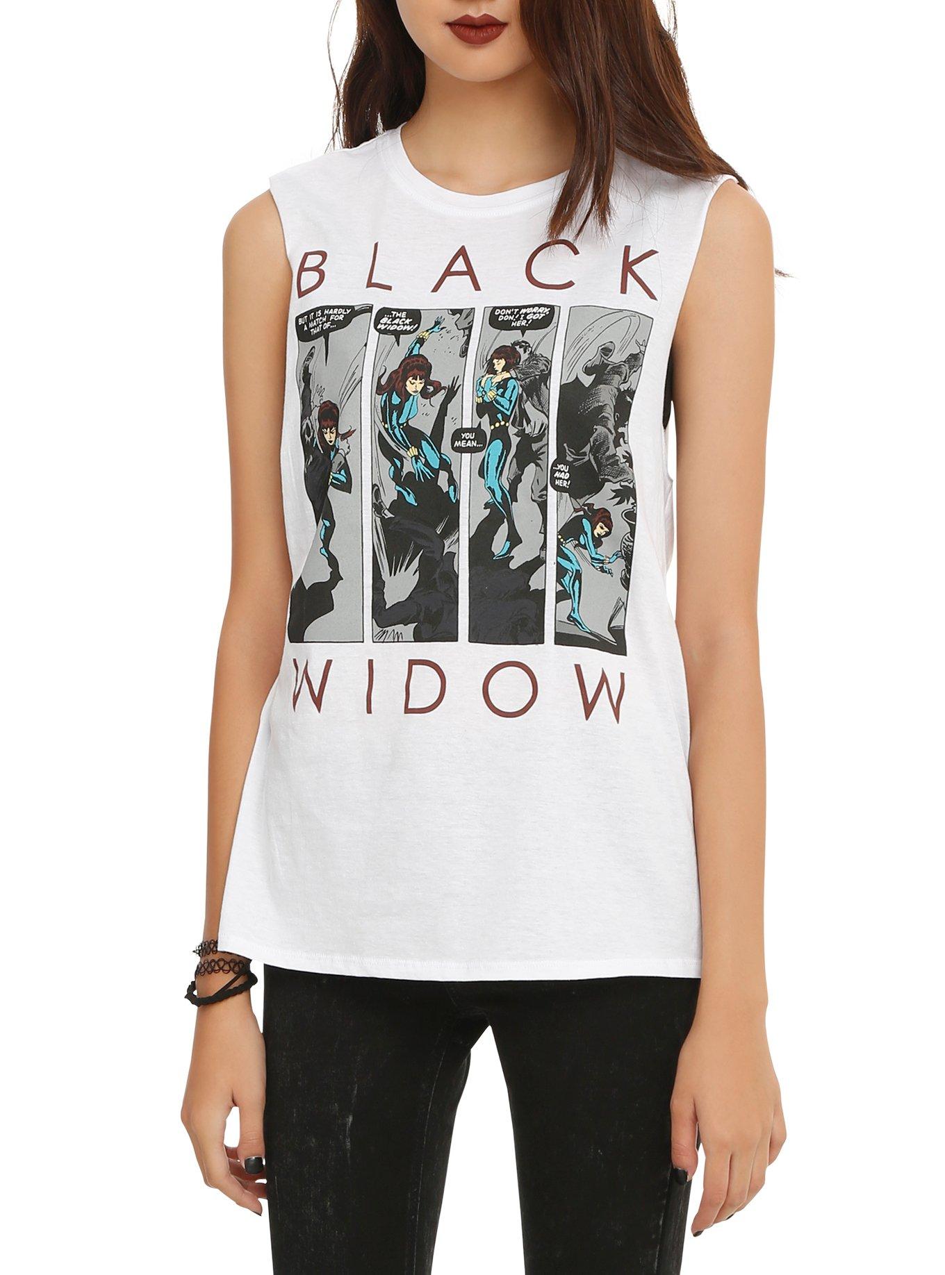 Marvel Black Widow Panels Girls Muscle Top, BLACK, hi-res view 1