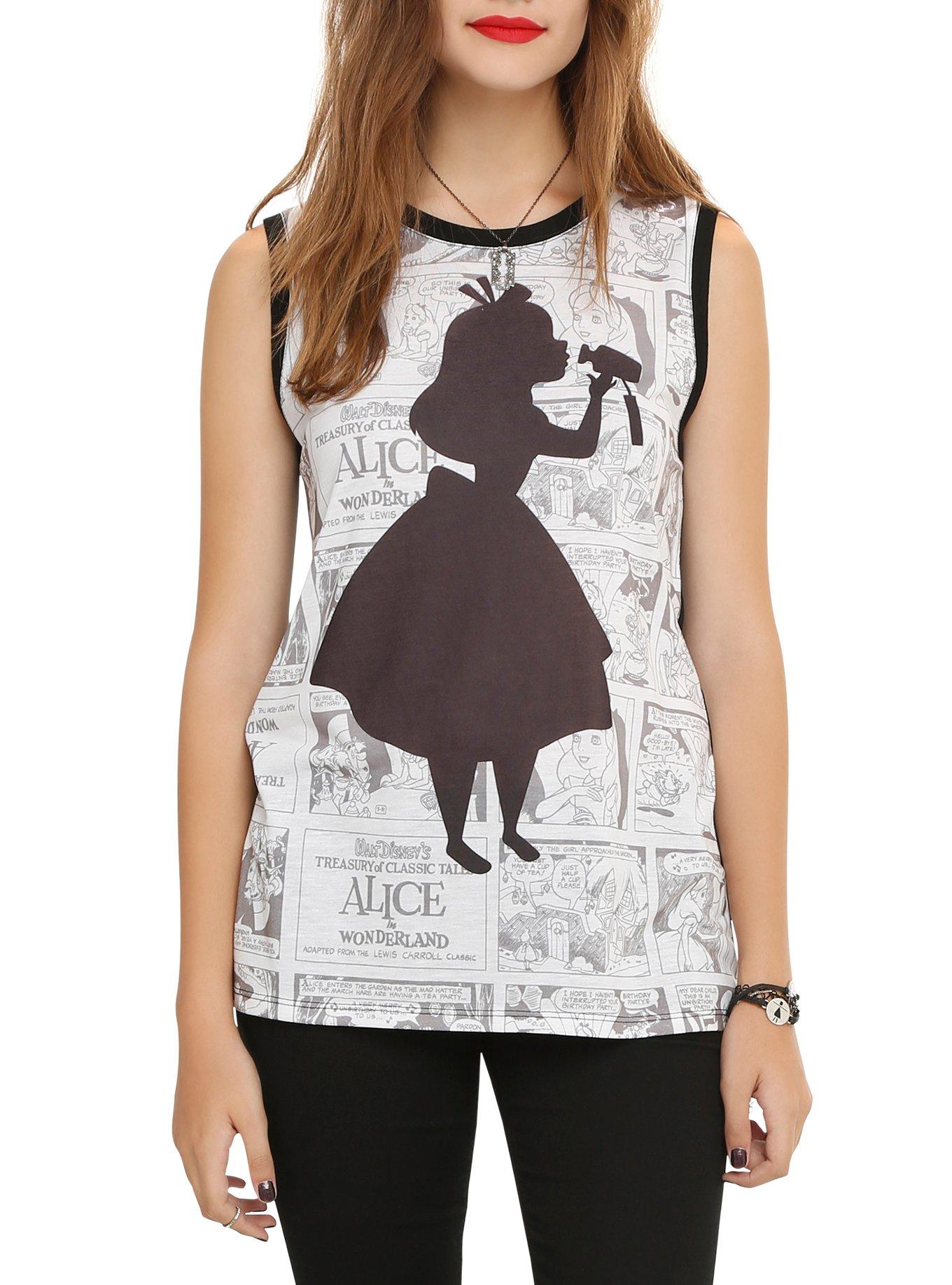 Disney Alice In Wonderland Comic Silhouette Girls Muscle Top, WHITE, hi-res