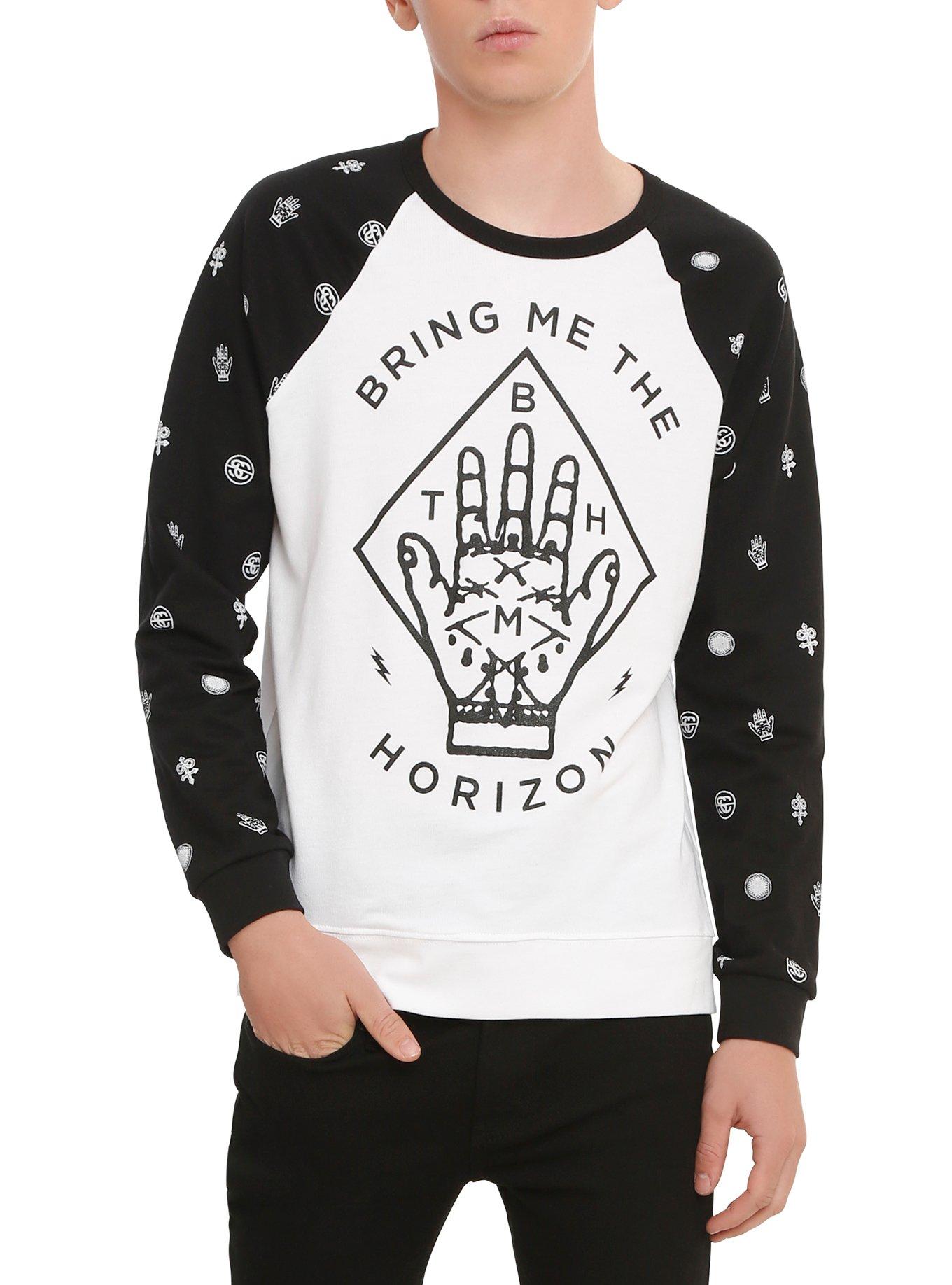 Bring Me The Horizon Diamond Hand Crew Pullover, WHITE, hi-res