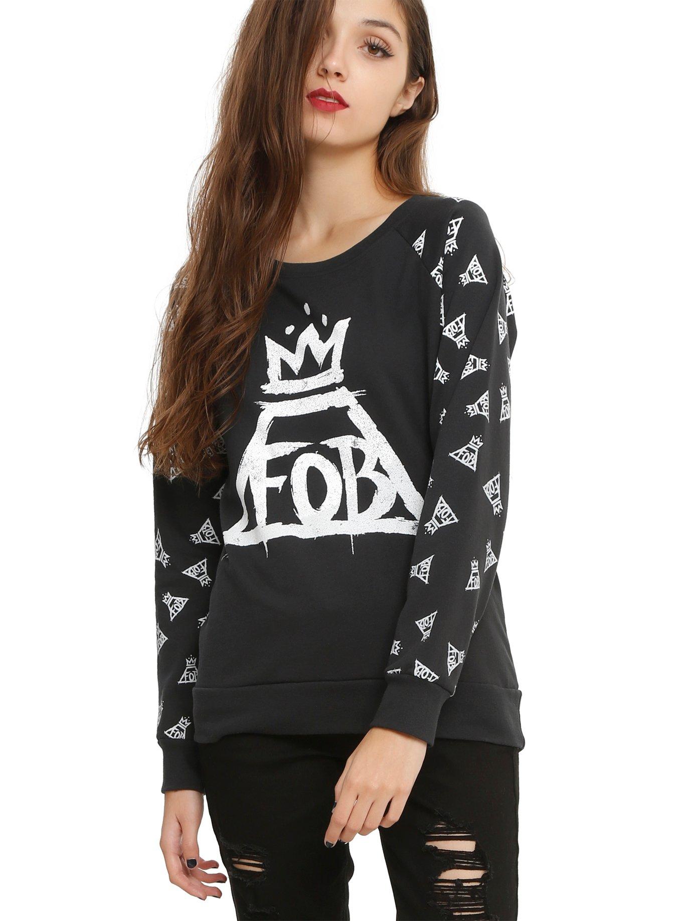 Fall Out Boy Crown Logo Girls Pullover Top, BLACK, hi-res