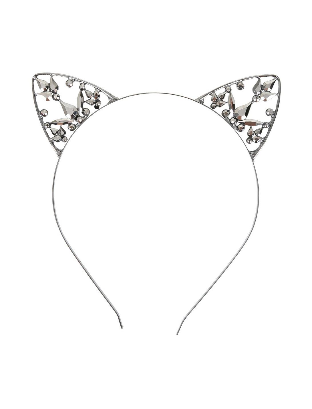 Hematite Gem Cat Ears Headband, , hi-res