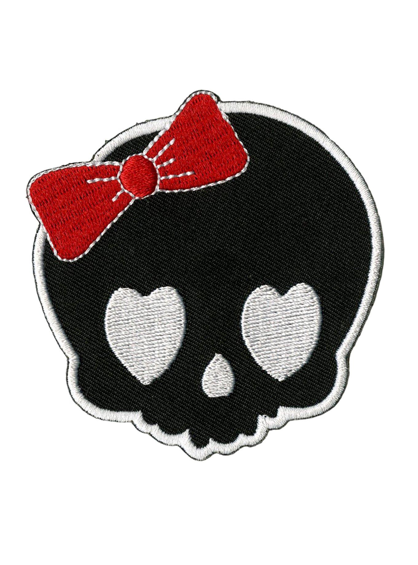 Bow Skull Iron-On Patch, , hi-res