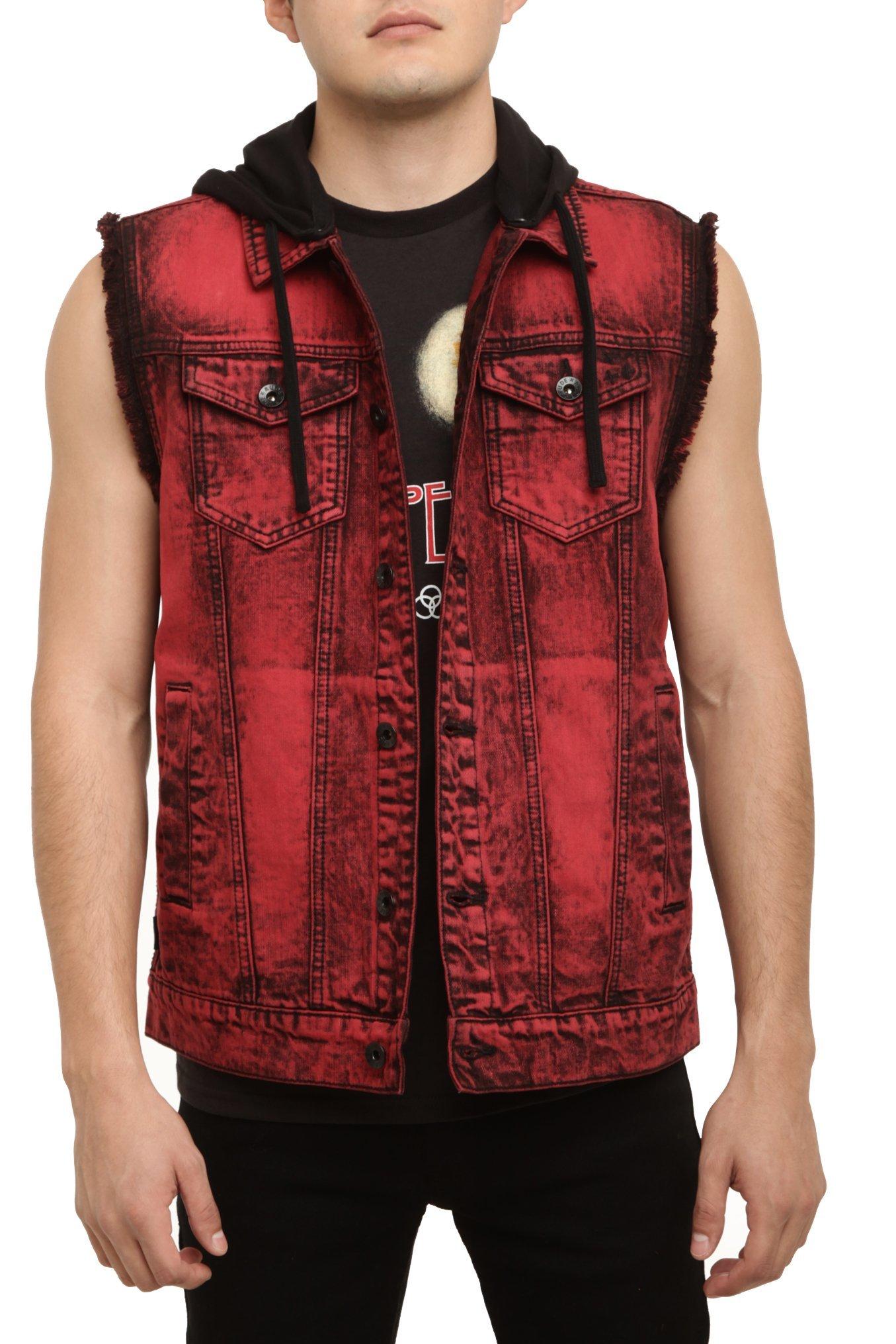 XXX RUDE Red Wash Hooded Denim Vest - www.psicoestudi.com