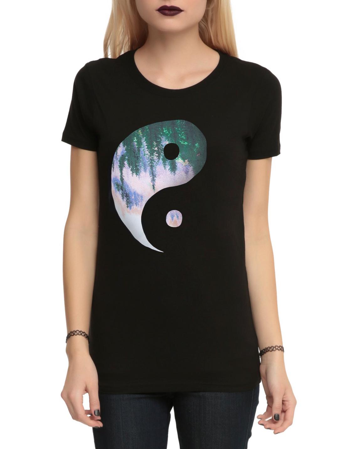 Yin-Yang Trees Girls T-Shirt, BLACK, hi-res