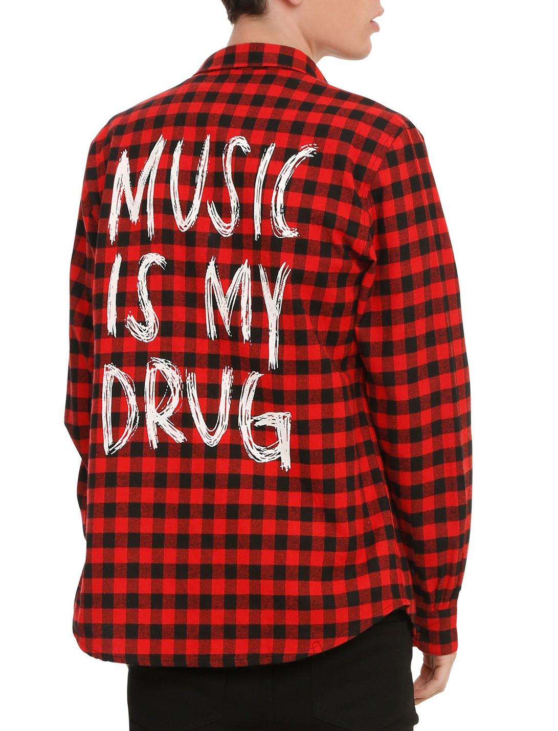 RUDE Music Is My Drug Red & Black Plaid Woven, RED, hi-res