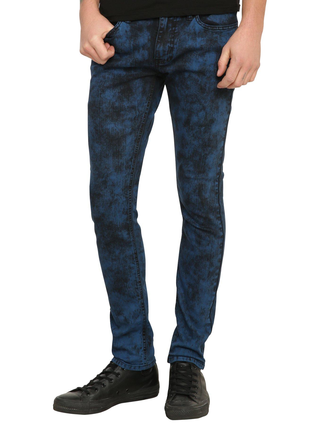 RUDE Blue Acid Wash Skinny Jeans, BLACK, hi-res