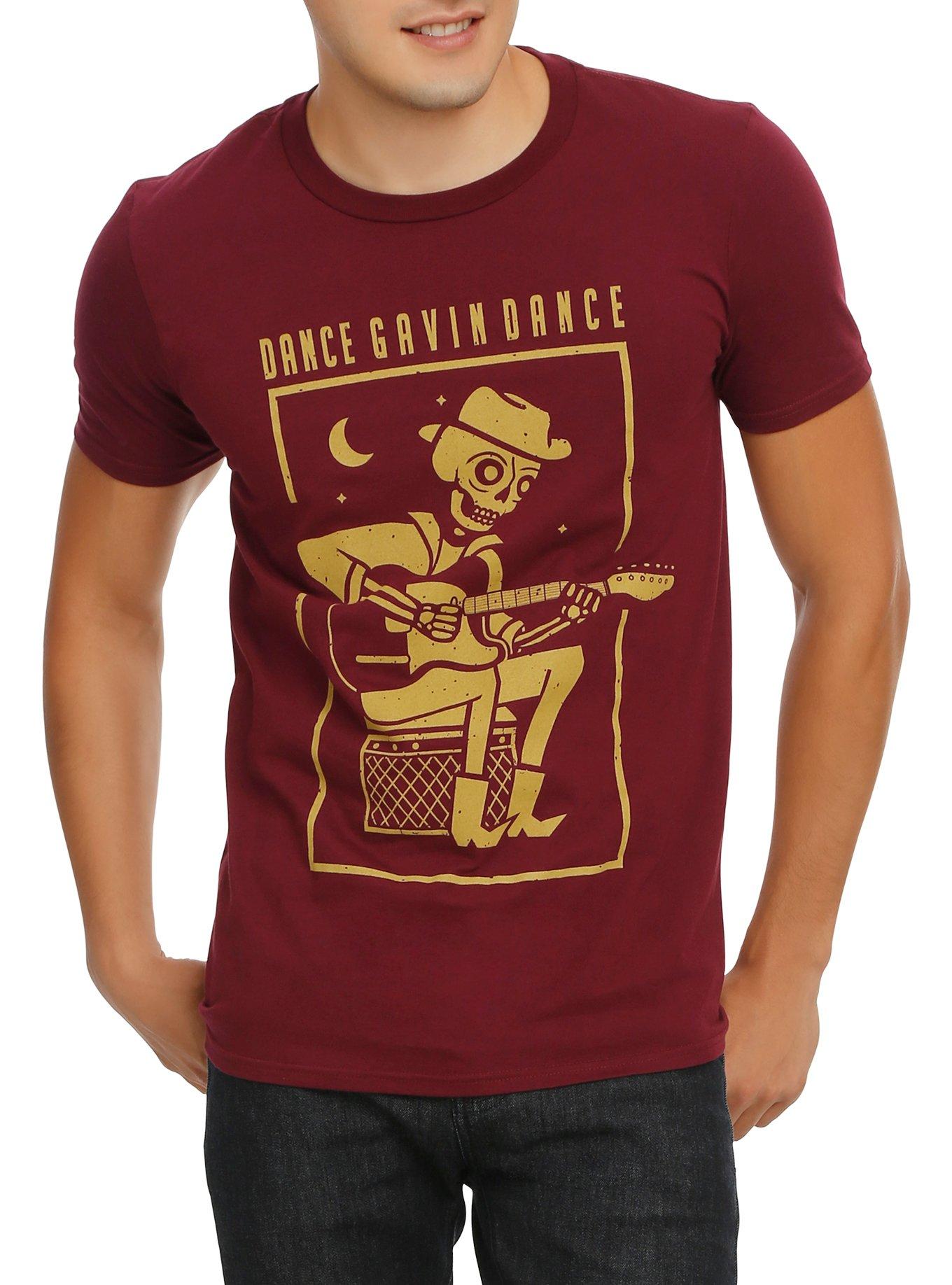 Dance Gavin Dance Skeleton Guitar T-Shirt, BURGUNDY, hi-res