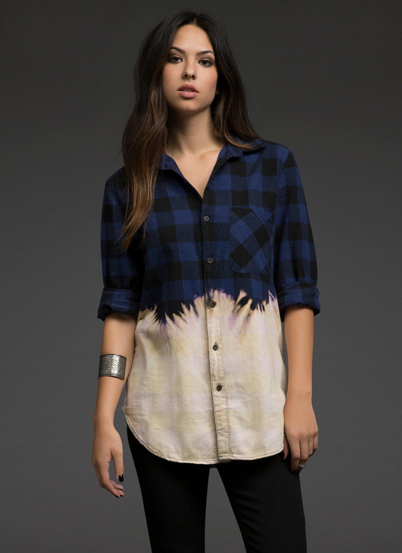 Plaid Dip-Dyed Flannel Shirt, TIE DYE, hi-res