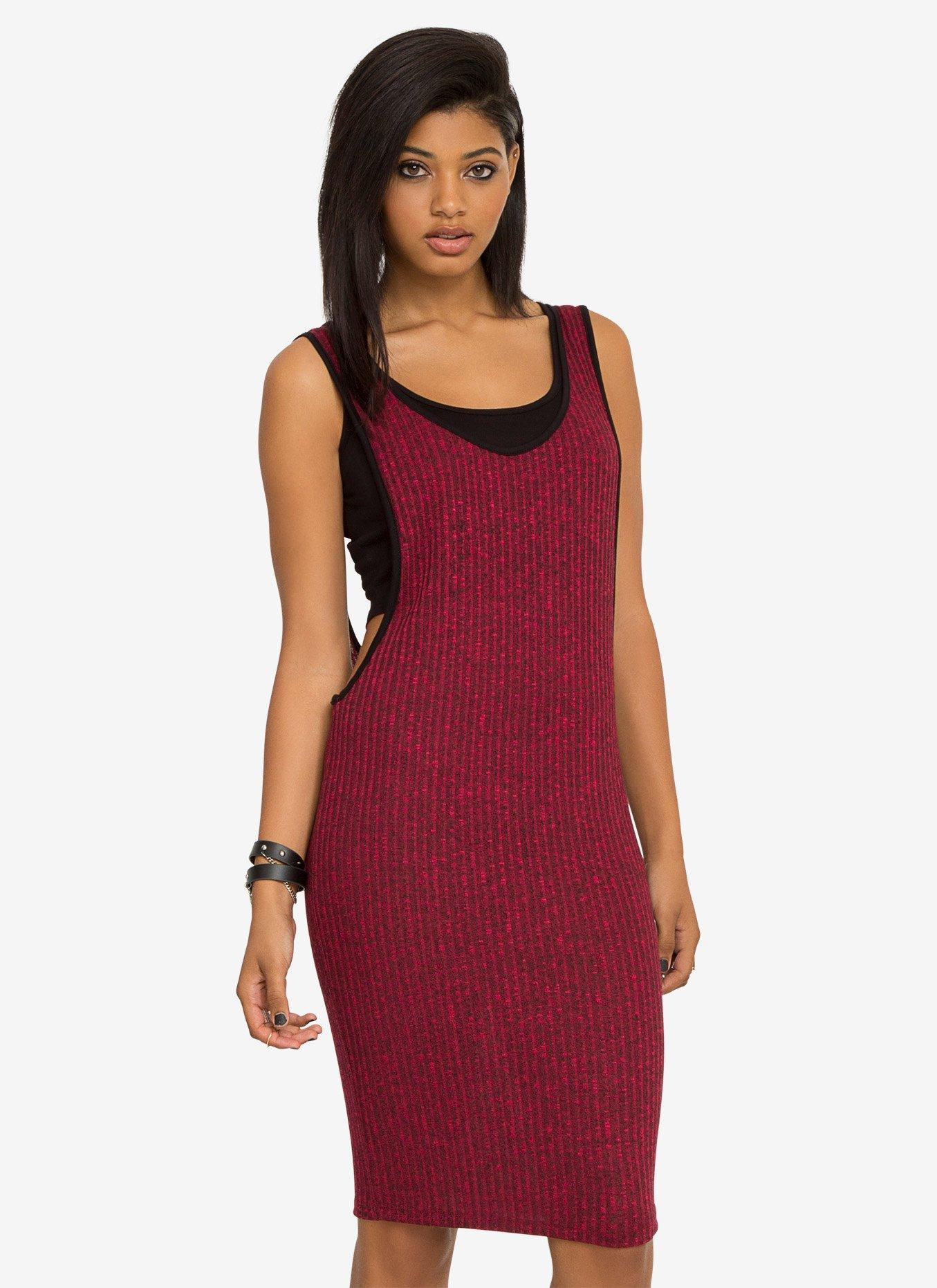 Ribbed Tank Dress, BURGUNDY, hi-res