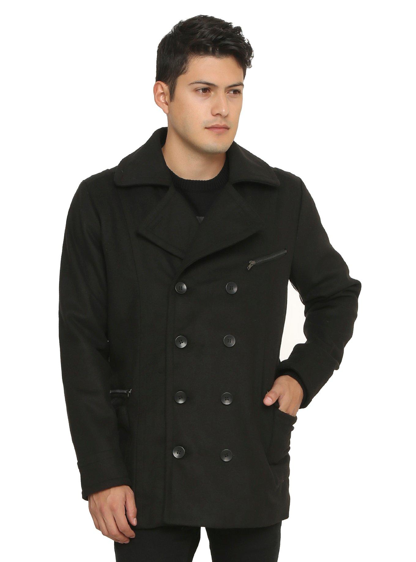 XXX RUDE Black Military Peacoat, BLACK, hi-res