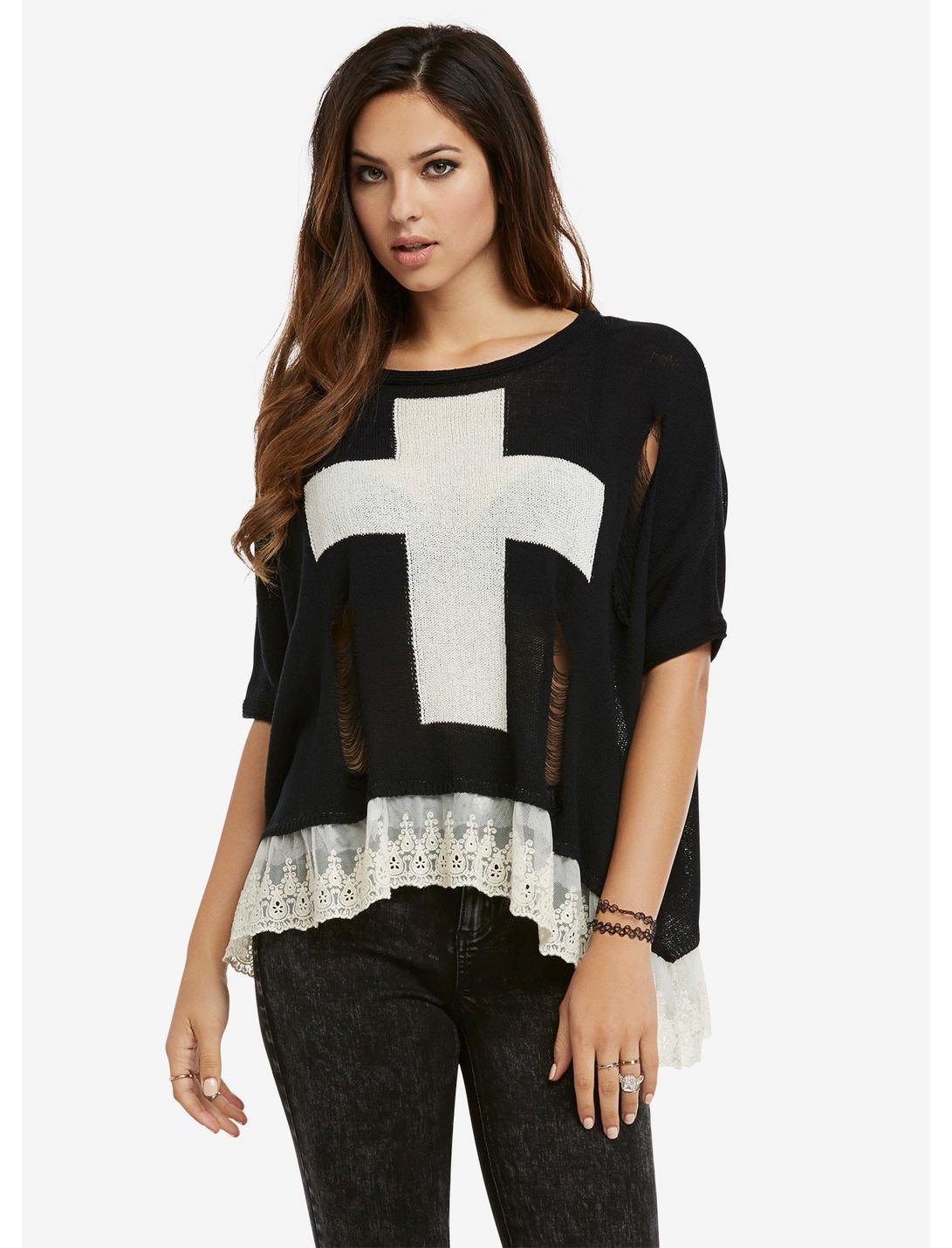 Cross Dolman Sweater, BLACK, hi-res