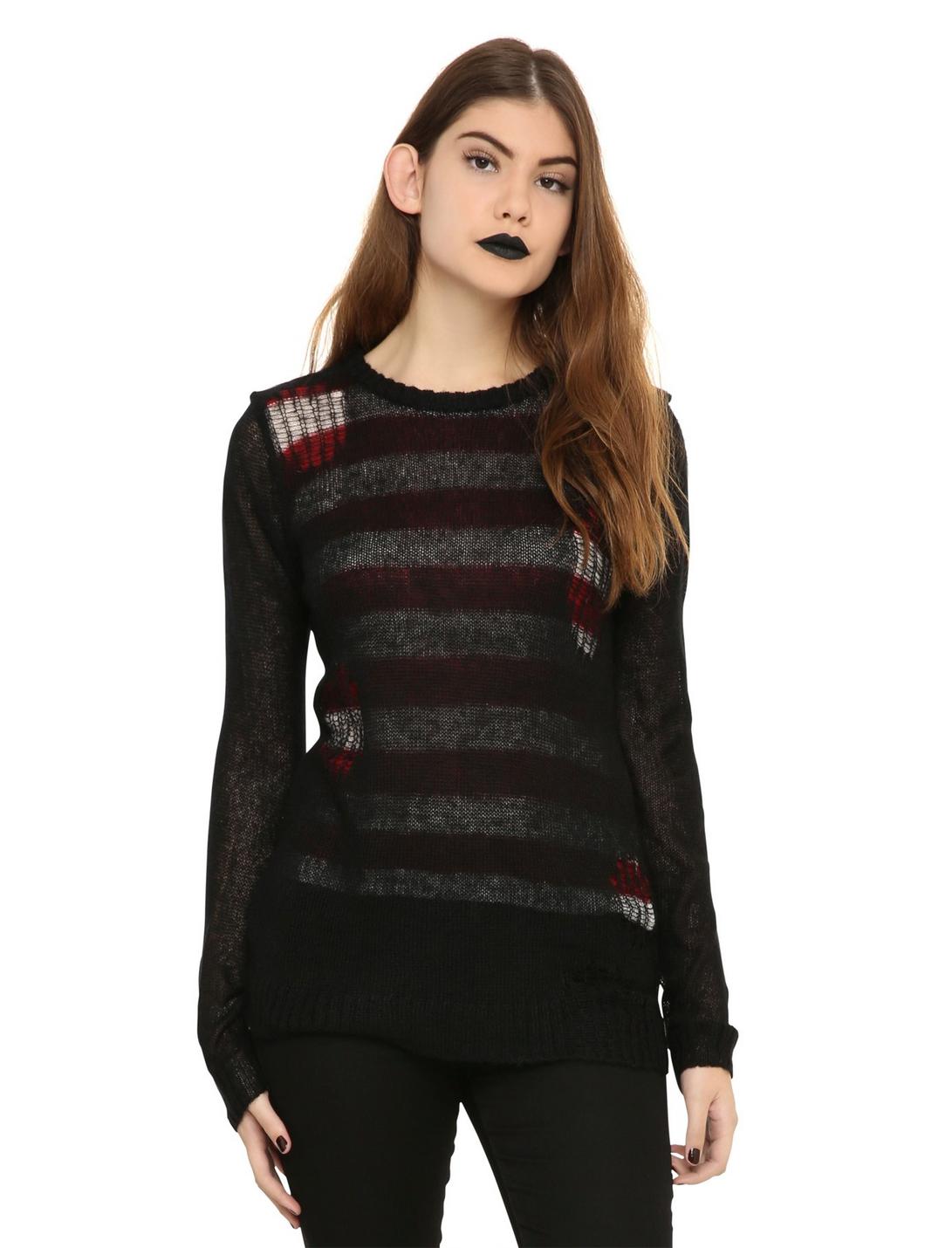 Royal Bones By Tripp Black White & Red Striped Reversible Sweater, BLACK, hi-res