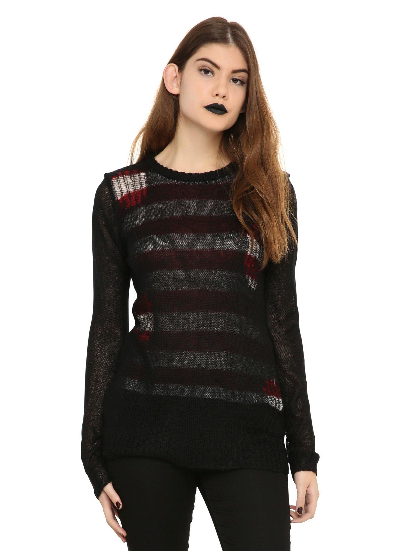 Royal Bones By Tripp Black White & Red Striped Reversible Sweater, BLACK, hi-res