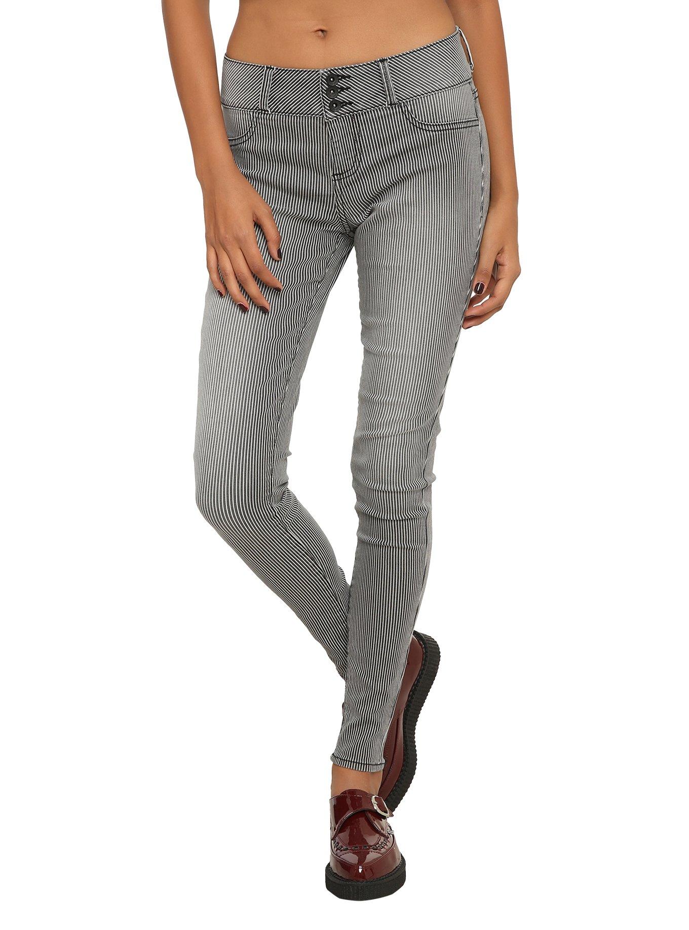 Black & White Railroad Stripe Super Skinny Jeans, , hi-res