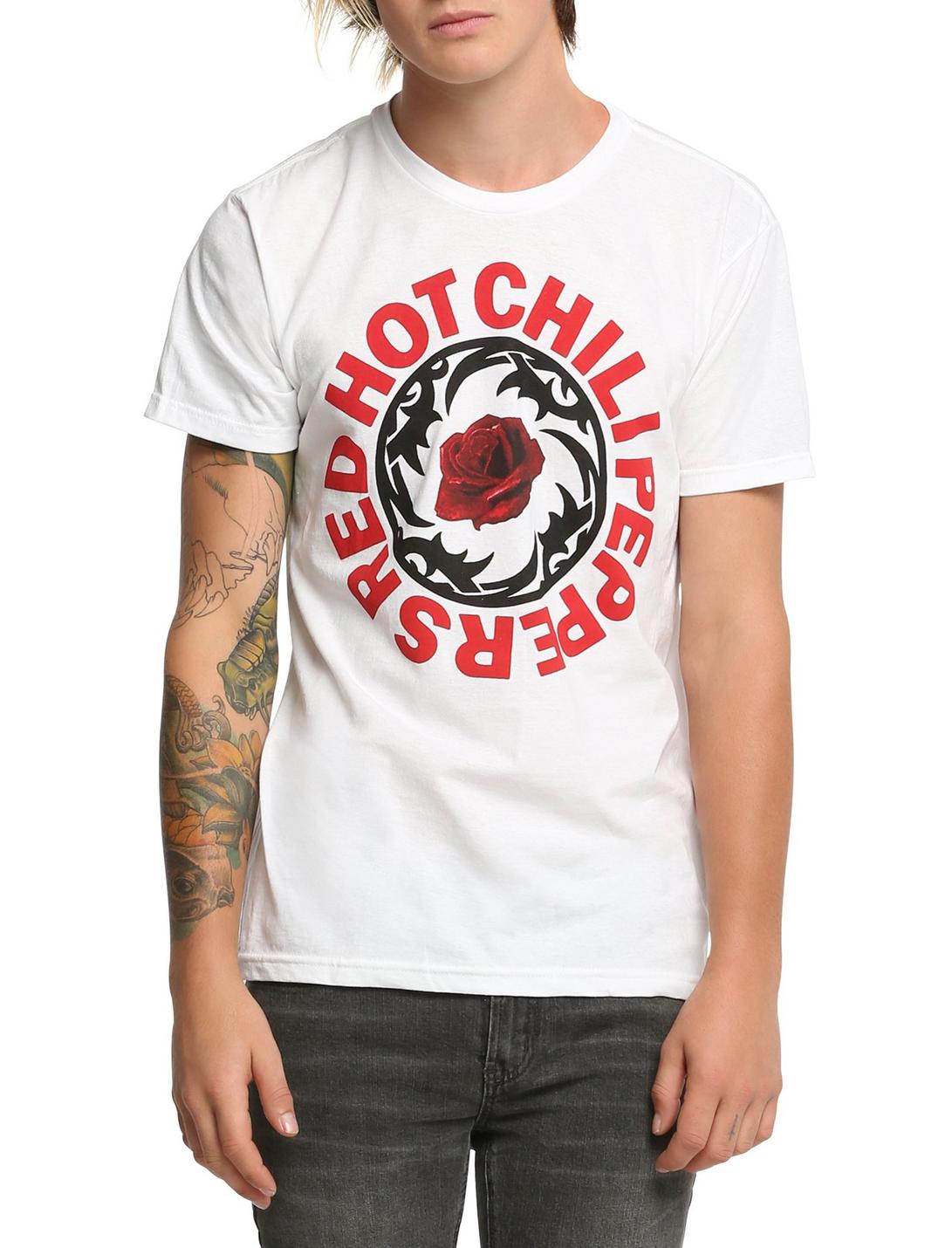 Red Hot Chili Peppers Tribal Rose Logo T-Shirt, WHITE, hi-res