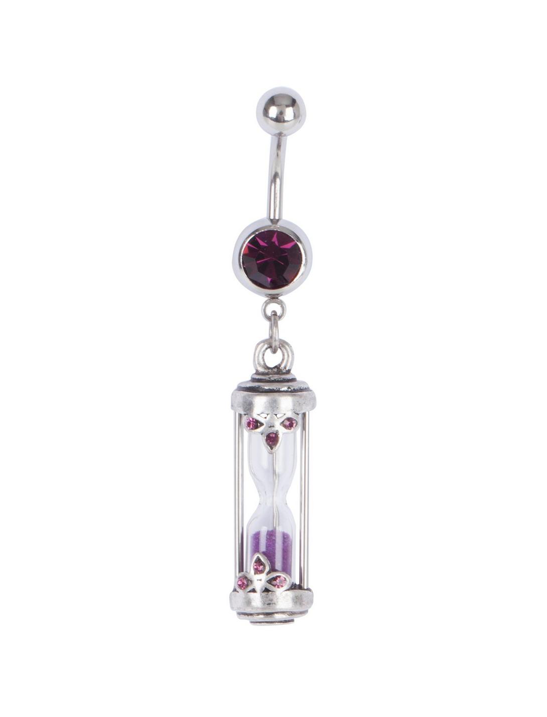 14G Steel Purple CZ Hourglass Navel Barbell, , hi-res
