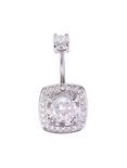 14G Pronged Square Clear CZ Navel Barbell, , hi-res