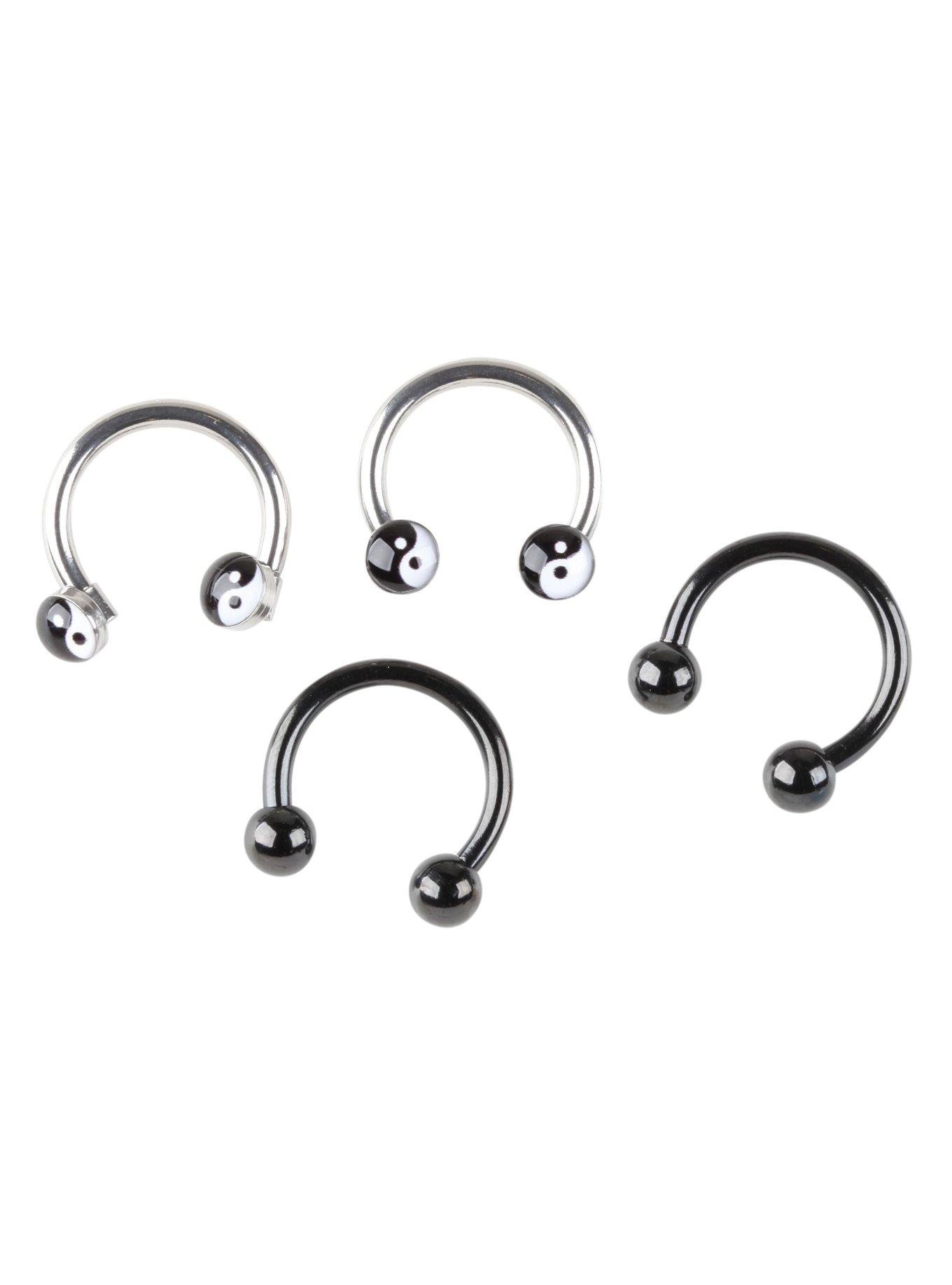 Steel Yin-Yang Black Silver Circular Barbell 2 Pack, BLACK, hi-res