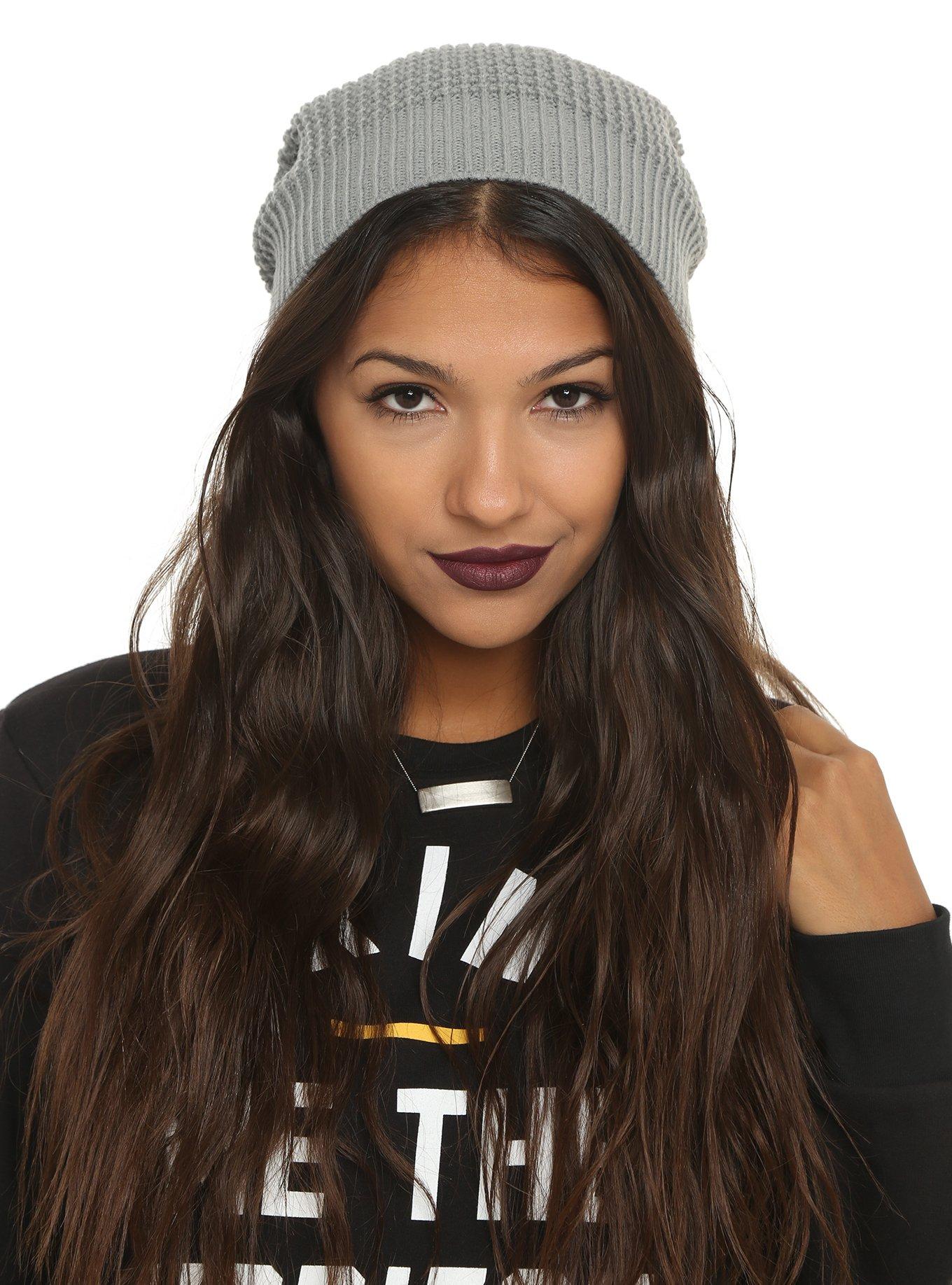 Grey Waffle-Knit Slouch Beanie, , hi-res