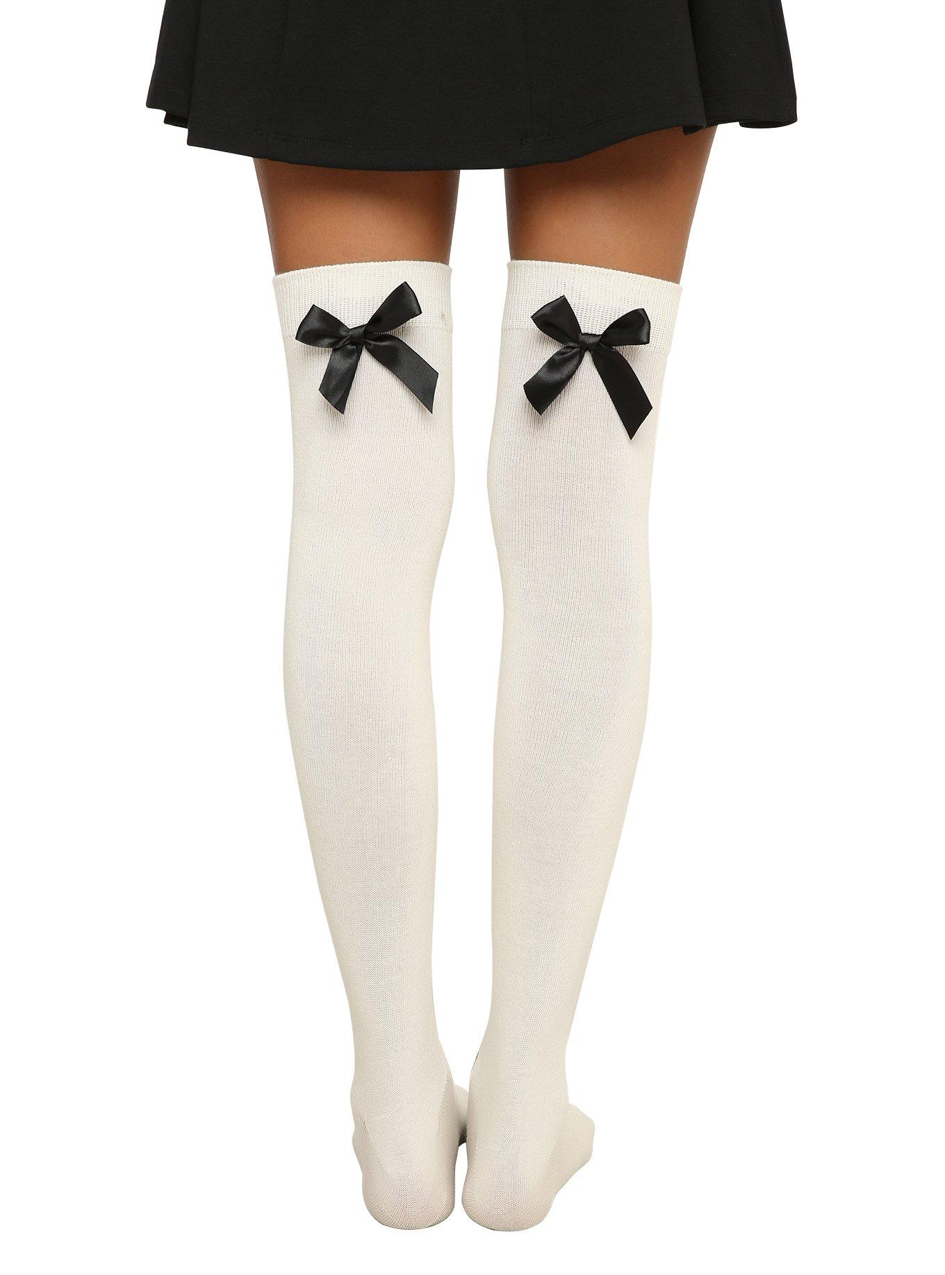 Cream Bow Over-The-Knee Socks, , hi-res