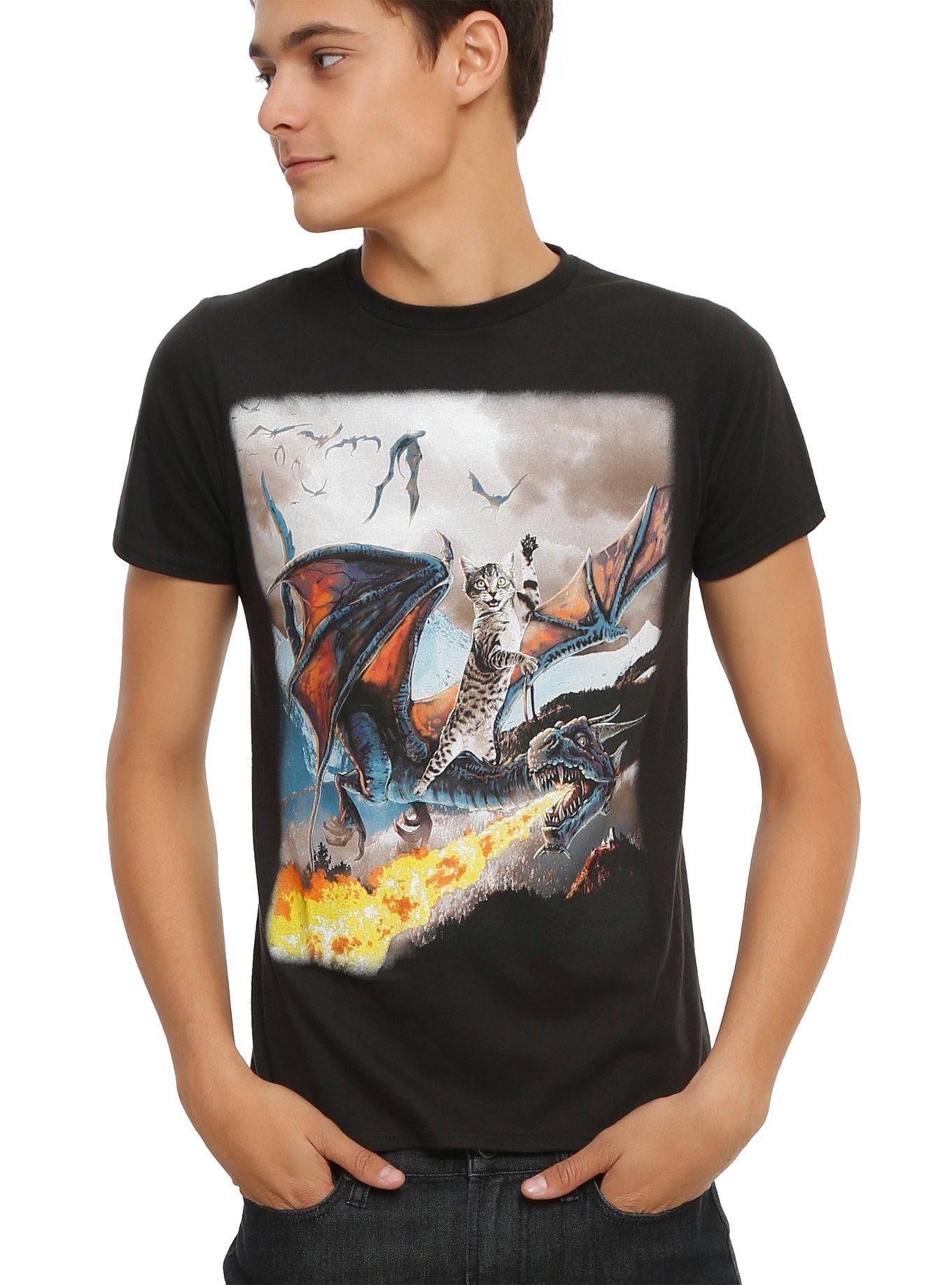 Cat Riding Dragon T-Shirt, BLACK, hi-res