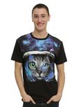 Astronaut Cat Space T-Shirt, BLACK, hi-res
