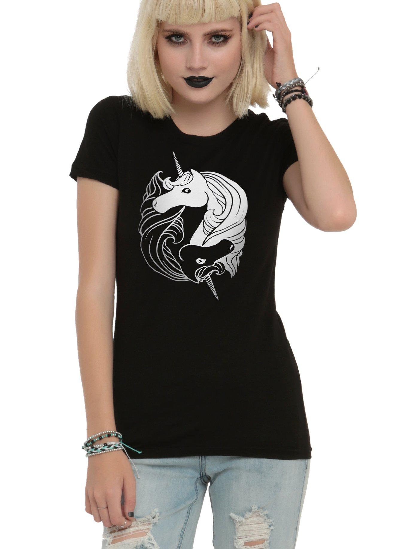 Unicorn Yin Yang Girls T-Shirt, BLACK, hi-res