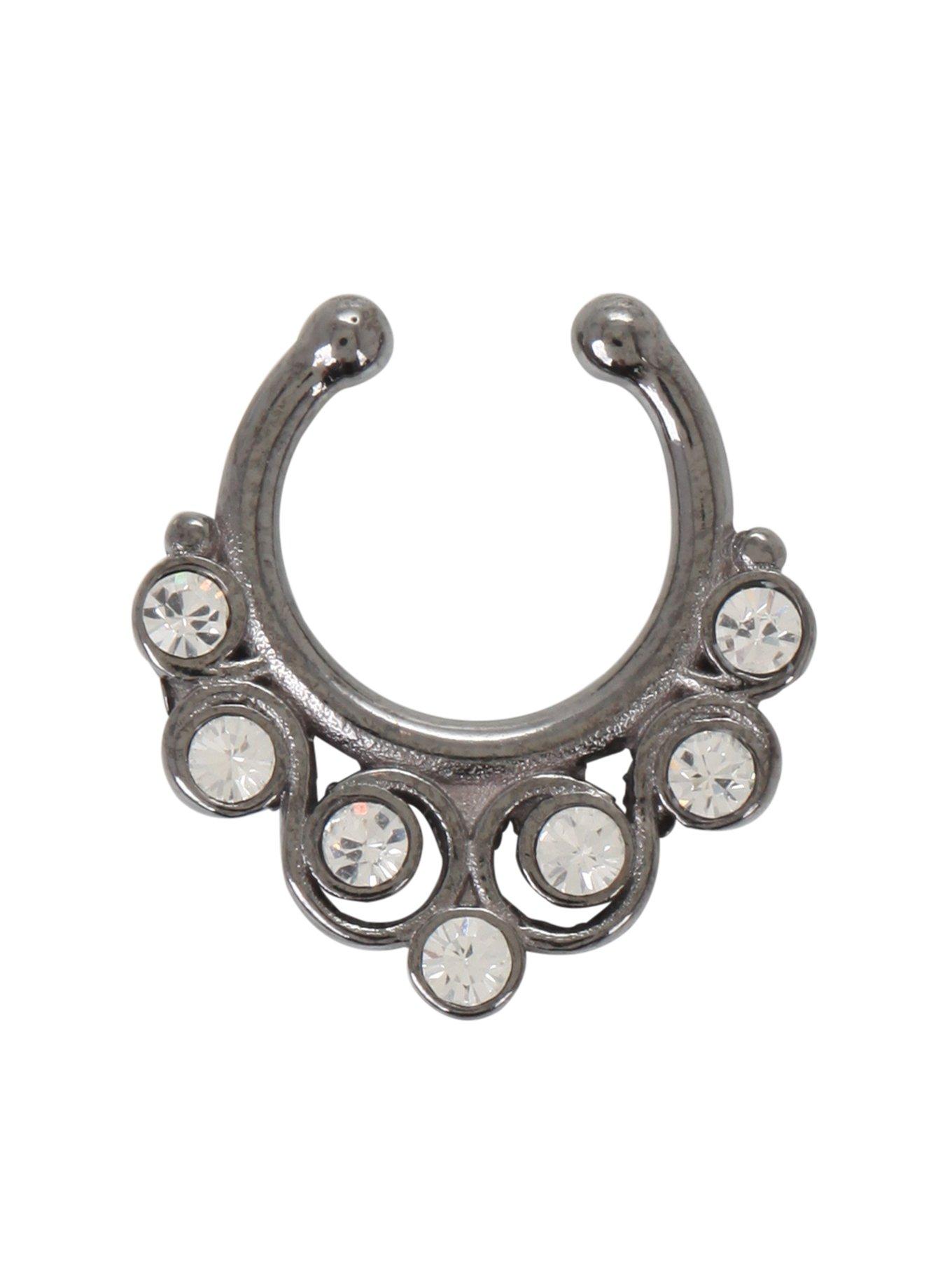 LOVEsick Clear Gem Swirl Faux Septum Ring, , hi-res