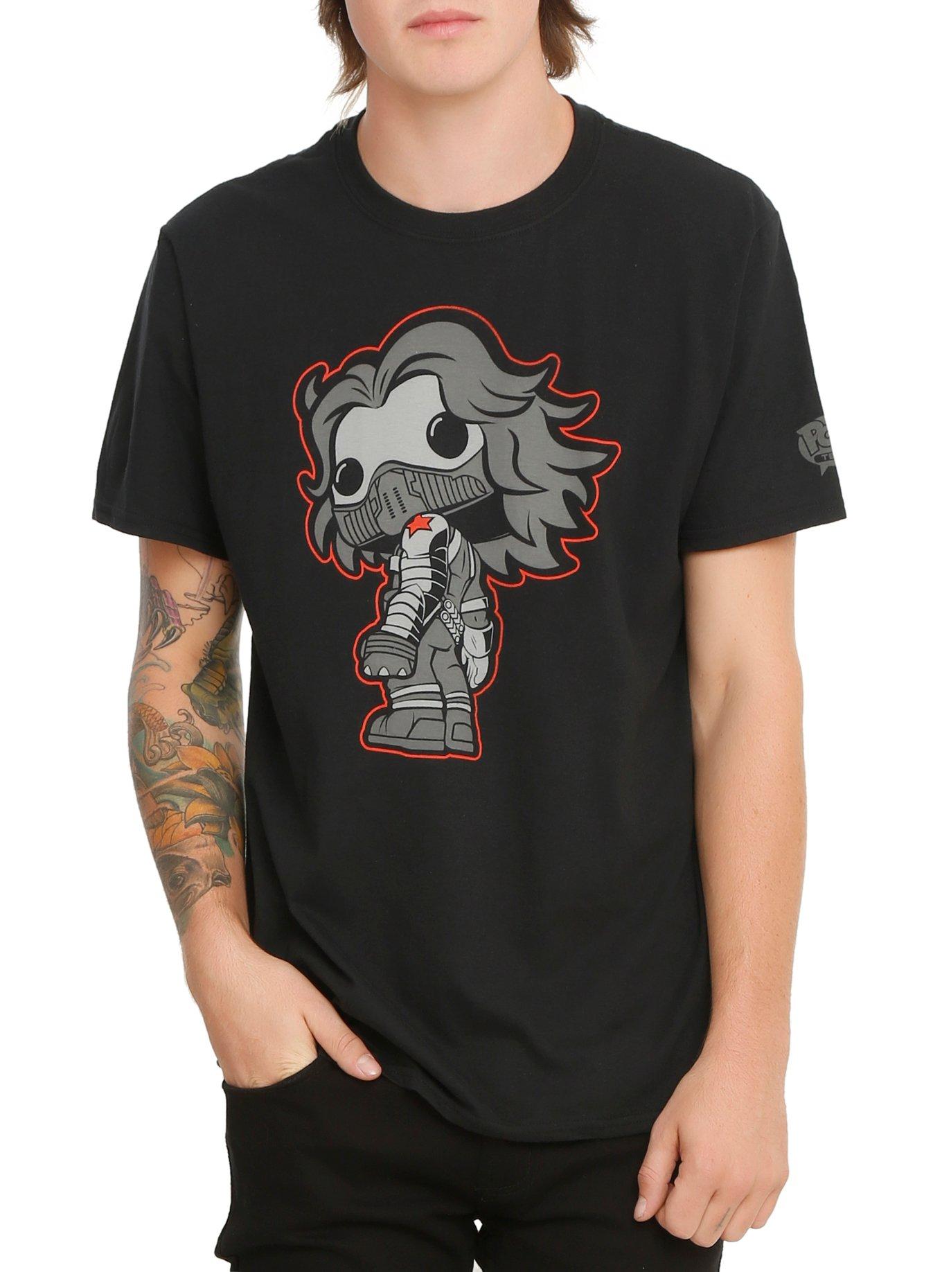 Funko Marvel Pop! Winter Soldier T-Shirt Hot Topic Exclusive, BLACK, hi-res