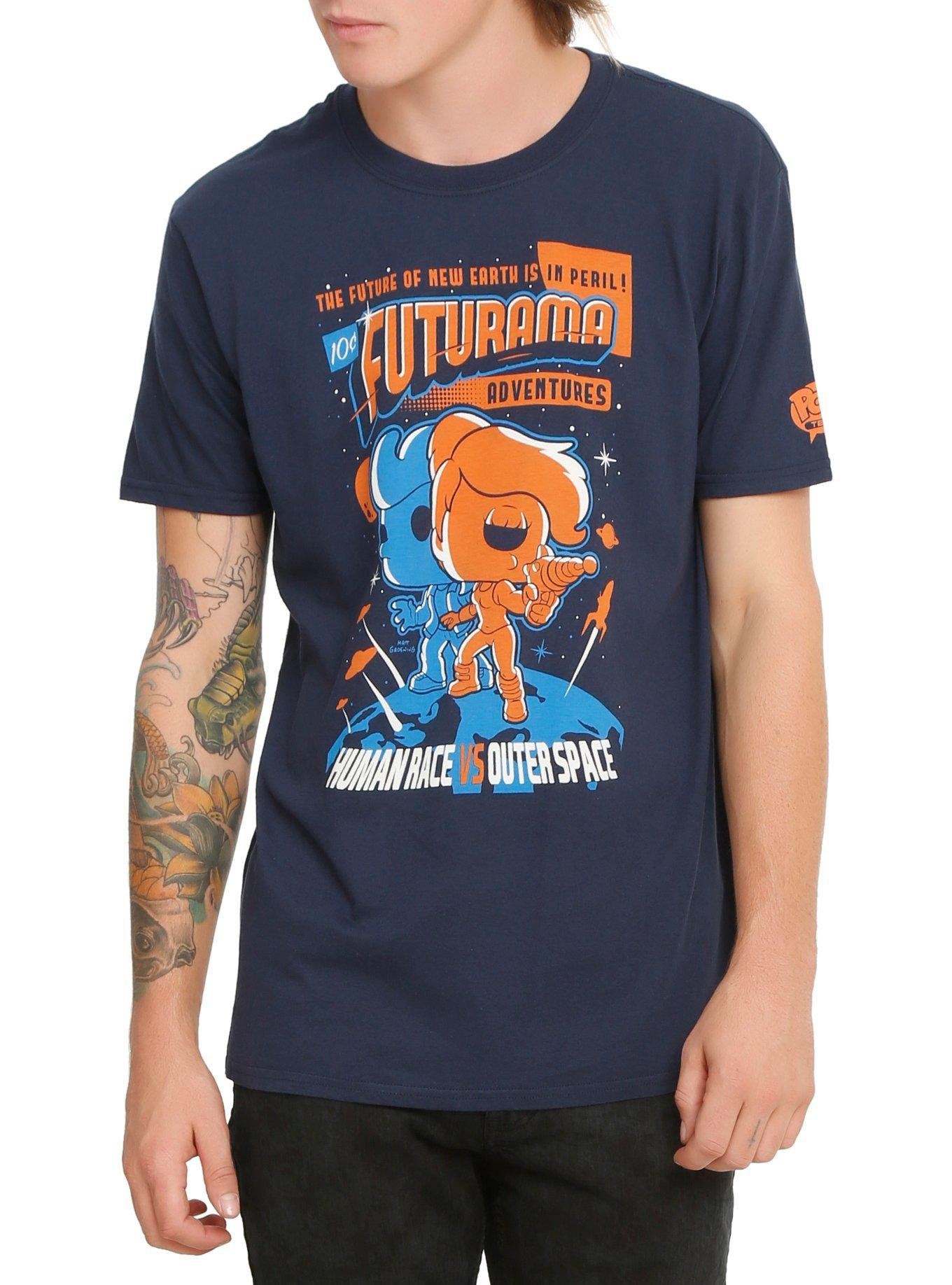 Funko Futurama Pop! Fry & Leela T-Shirt Hot Topic Exclusive, NAVY, hi-res