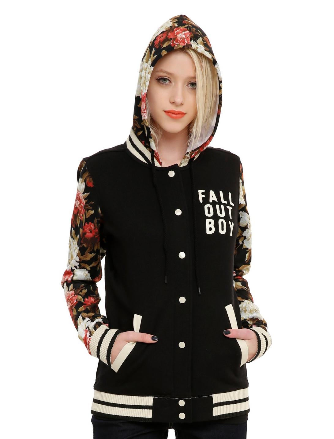 Fall Out Boy Floral Girls Varsity Hoodie, BLACK, hi-res