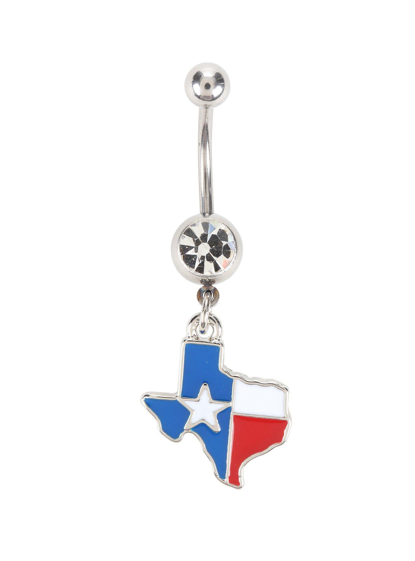 14G Steel Texas Flag Outline Navel Barbell, , hi-res