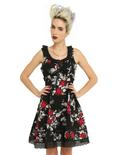 Black & Red Floral Ruffle Dress, BLACK, hi-res