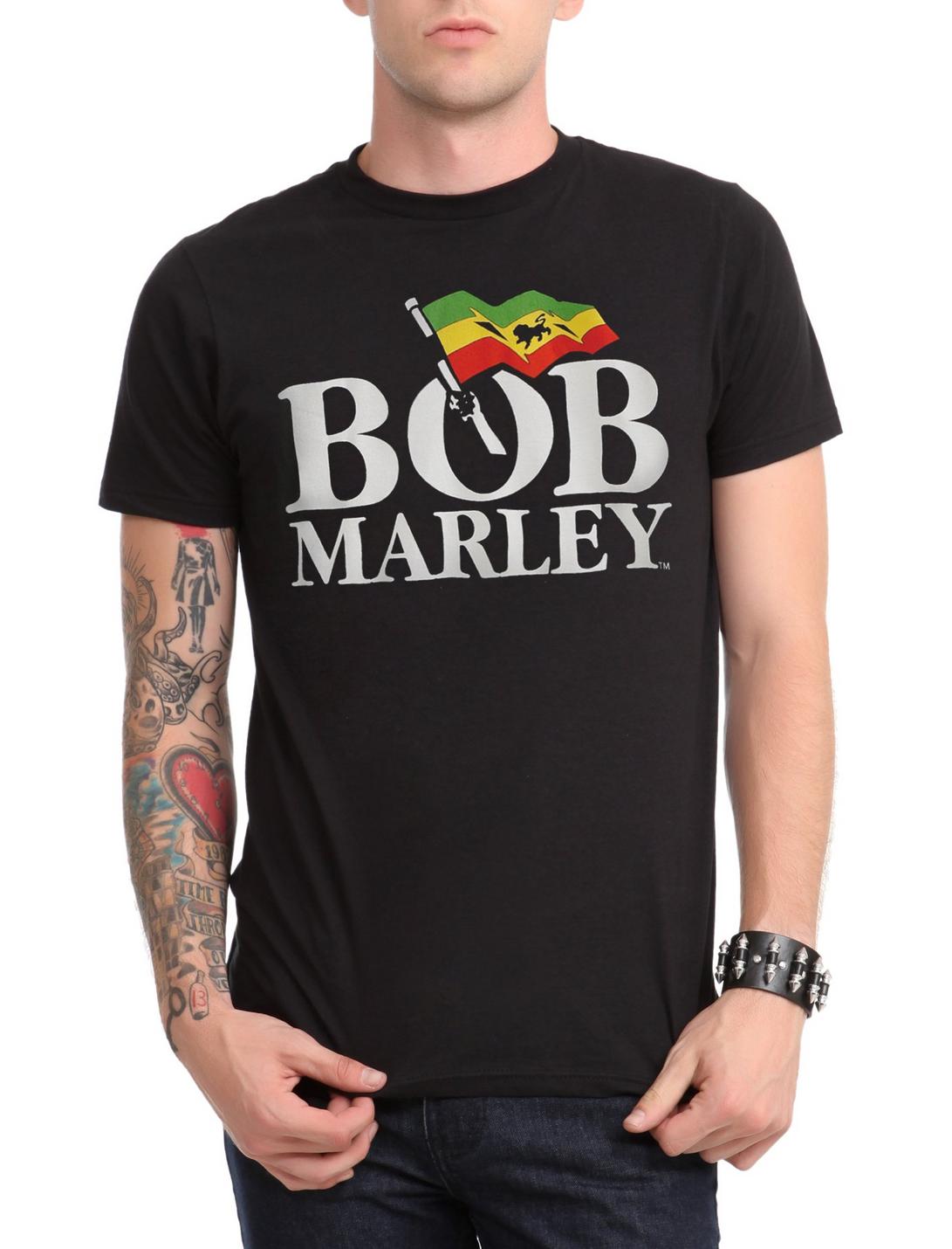 Bob Marley Flag Logo T-Shirt, BLACK, hi-res