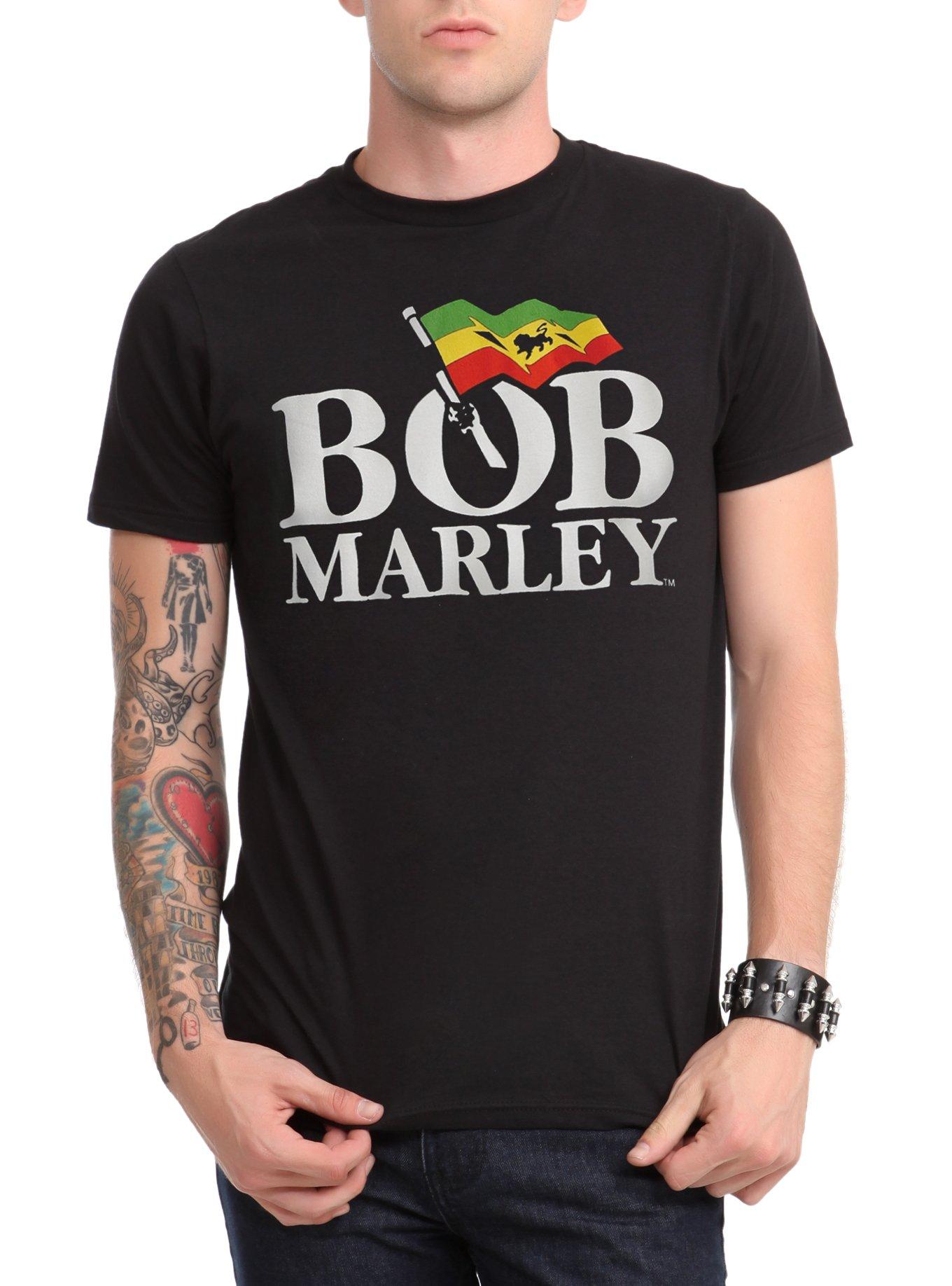 Bob Marley Flag Logo T-Shirt, BLACK, hi-res