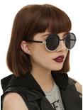 Silver & Matte Black Round Sunglasses, , hi-res