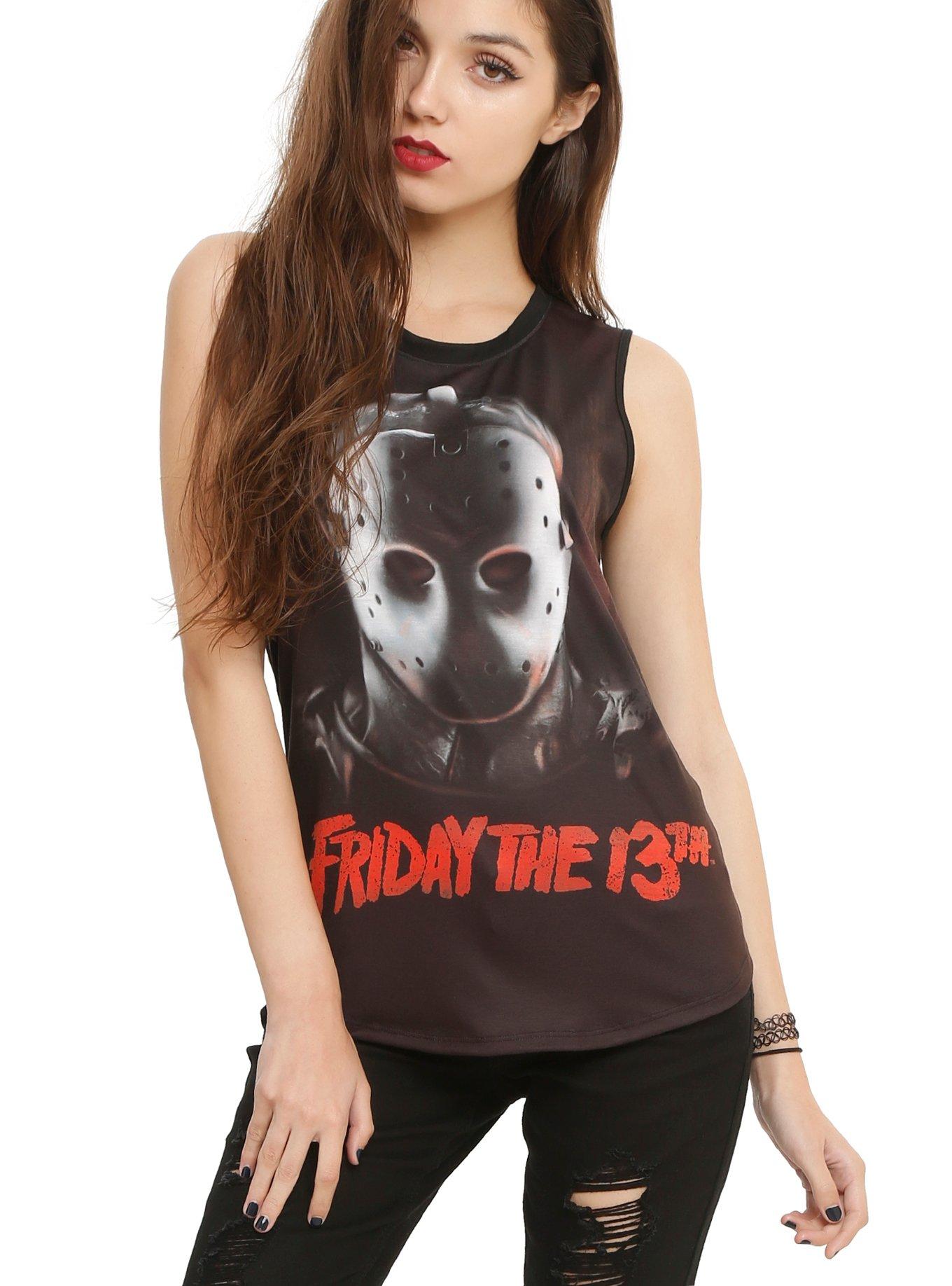 Friday The 13th Jason Girls Muscle Top, BLACK, hi-res