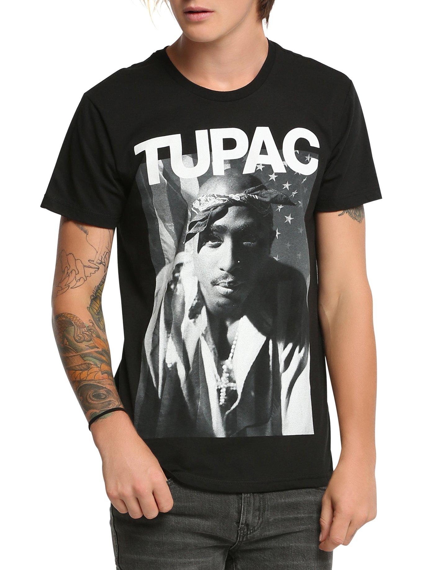 Tupac American Flag T-Shirt, BLACK, hi-res