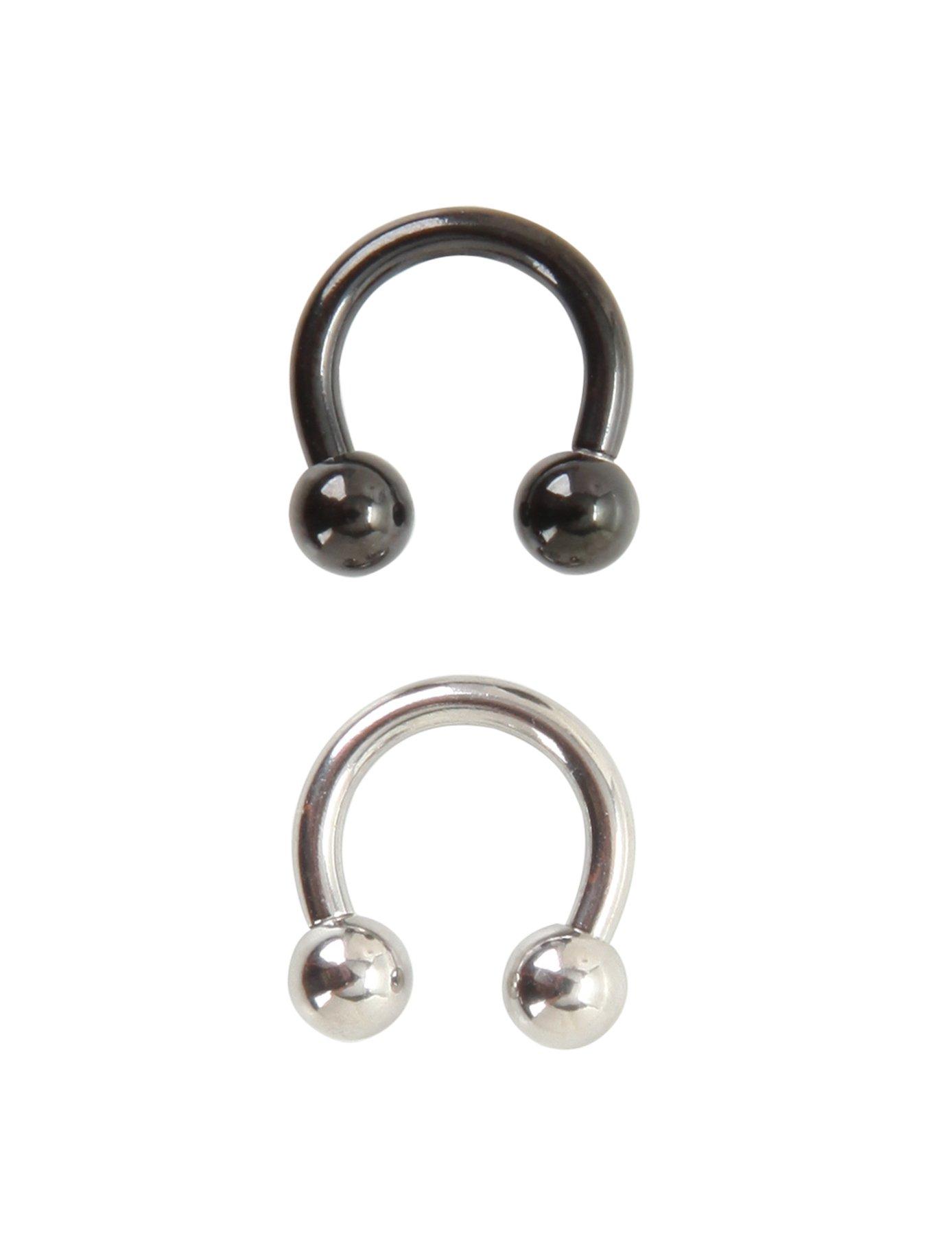 Steel Black Silver Small Septum Circular Barbell 2 Pack, BLACK, hi-res