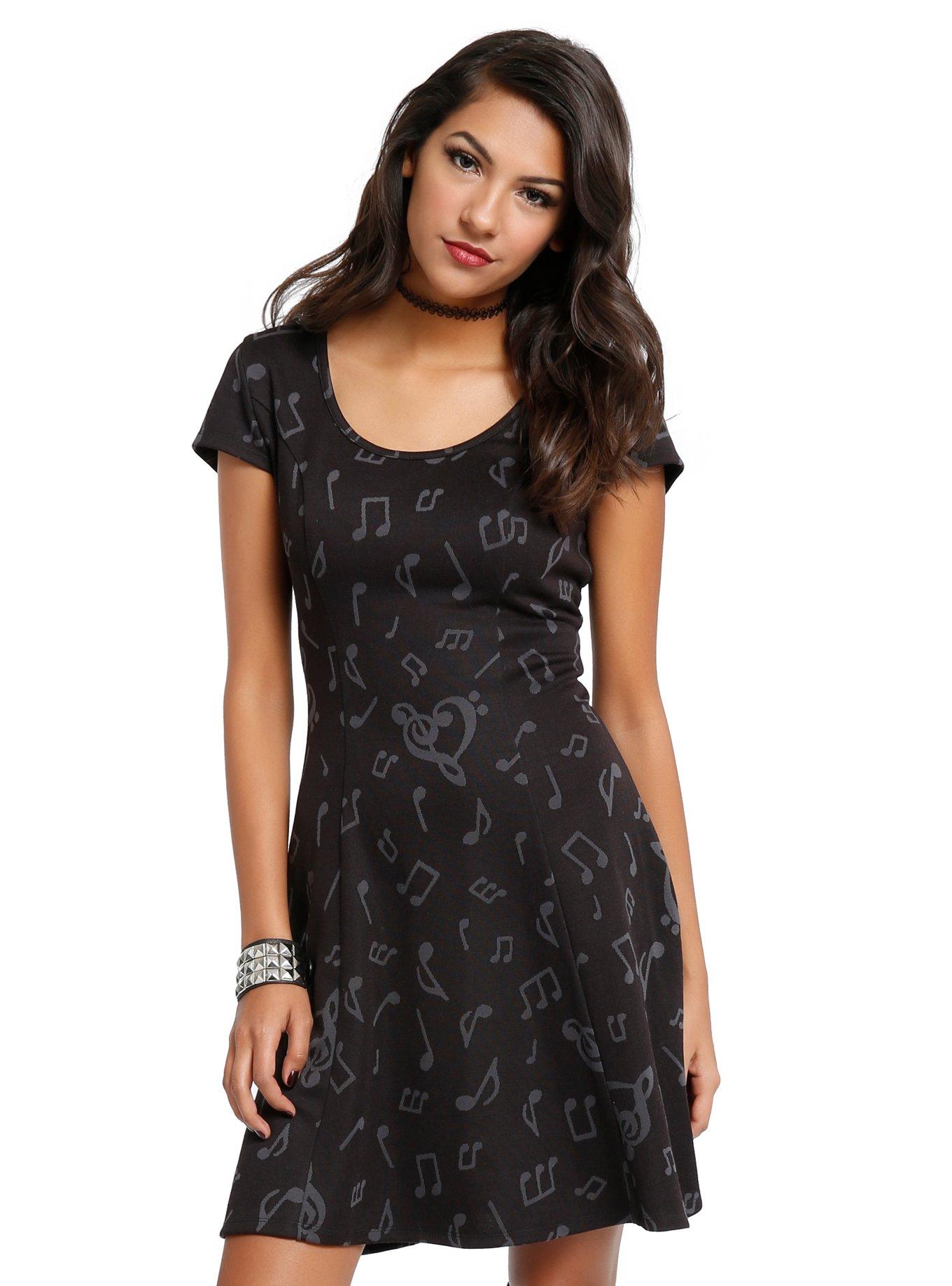 Grey & Black Music Note Dress, BLACK, hi-res