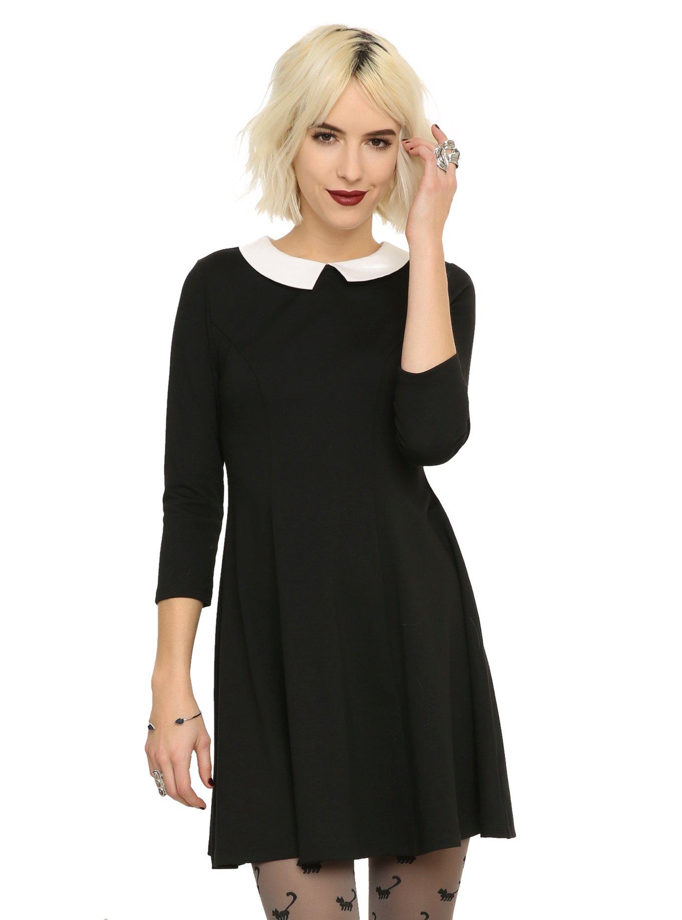 Black & White Collar Dress, BLACK, hi-res