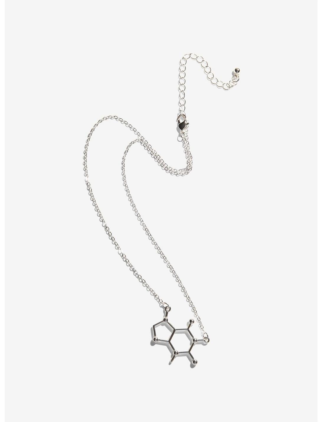 Caffeine Molecular Structure Sterling Silver Plated Necklace, , hi-res