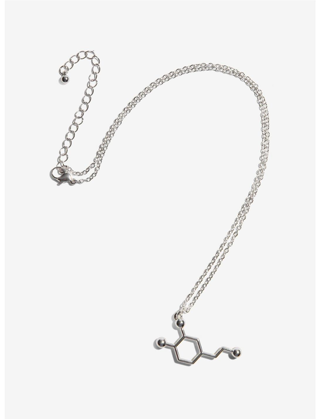 Sterling Silver-Plated Dopamine Molecular Structure Necklace, , hi-res