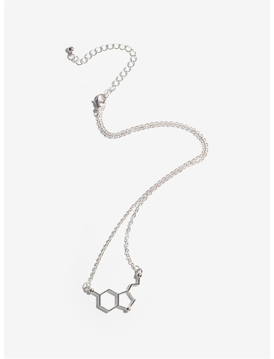 Serotonin Molecular Structure Sterling Silver Plated Necklace, , hi-res
