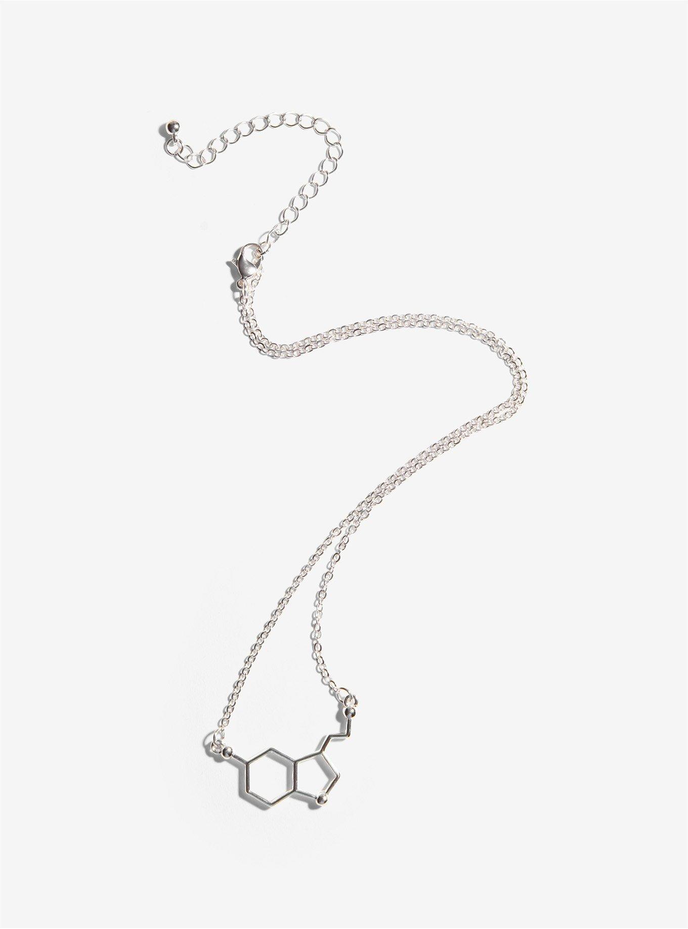 Serotonin Molecular Structure Sterling Silver Plated Necklace, , hi-res