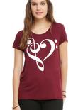Music Clef Heart Girls T-Shirt, RED, hi-res